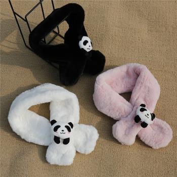 熊貓男女孩兔毛保暖圍巾可愛帽