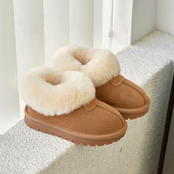 兒童真皮雪地靴2023冬季加絨加厚短靴女童面包鞋男童保暖大棉鞋子
