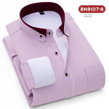 冬季長袖休閑扣領紫色條紋襯衫