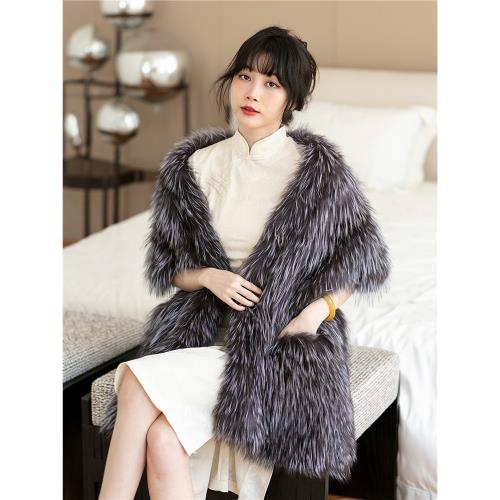 高訂狐貍毛雙面時尚秋冬大披肩