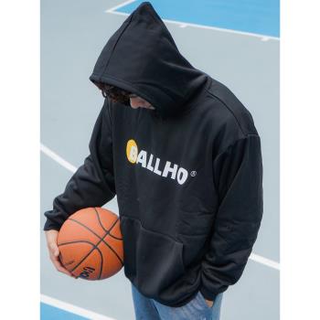 BALLHO秋冬新款加厚加絨籃球連帽衛衣男女帽衫寬松運動美式上衣