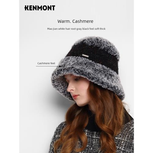 卡蒙純手工綿羊毛毛線帽秋冬季保暖護耳可折疊毛絨針織帽女顯臉小