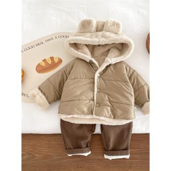兒童加絨外套男女寶寶連帽長袖保暖棉衣洋氣加厚冬裝上衣嬰兒衣服