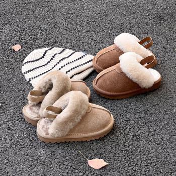 冬季兒童雪靴2023新款女童真皮加絨保暖棉鞋男童羊毛半拖鞋可外穿