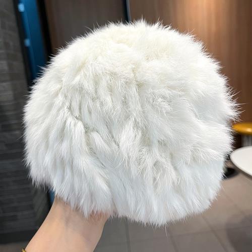 冬季真兔毛皮草毛絨帽子女百搭白色針織包頭帽加厚保暖毛線帽女冬
