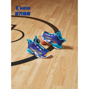 中國喬丹兒童籃球鞋小童鞋子秋冬季2023新款旋紐扣皮面男童運動鞋