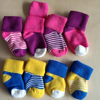 新生兒4雙條紋加厚純棉嬰兒襪