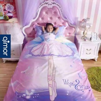 迪士尼美人魚女童床上四件套純棉床品女孩兒童卡通床單被套三件套