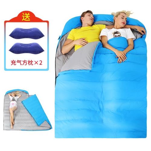 雙人羽絨睡袋冬季戶外加厚加寬露營野營隔臟情侶保暖室內鴨絨旅行