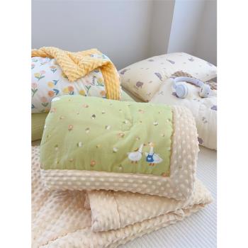 A類全棉雙層紗兒童毯3D豆豆絨安撫毛毯加厚夾棉沙發毯寶寶小毯子