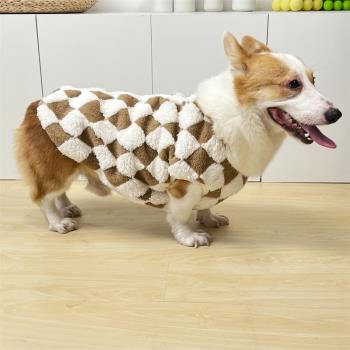 柯基衣服秋冬加絨加厚馬甲保暖棉衣棋盤格臘腸柴犬中型犬狗狗衣服