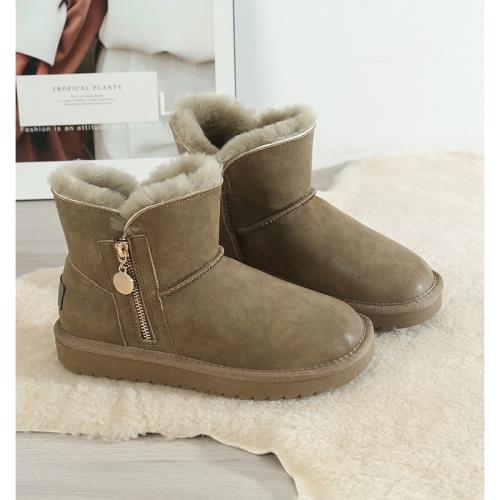 冬短筒牛皮羊毛防滑保暖雪地靴