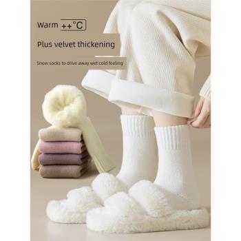 超厚羊絨中筒襪子女冬季加絨加厚保暖羊毛居家地板睡眠襪配雪地靴