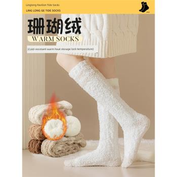 珊瑚絨小腿襪子女冬季加絨加厚保暖睡眠孕婦長筒襪居家地板毛毛襪