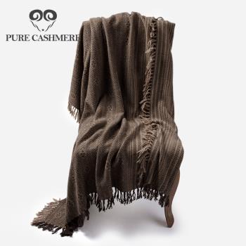 Pure cashmere意客訂單 100%羊毛毯子手捻毛穗邊提花條紋沙發空調