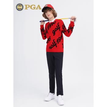 美國PGA 兒童高爾夫服裝男童秋冬毛衣長袖加厚絲光羊毛衫保暖童裝