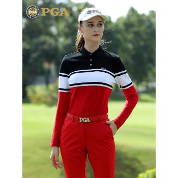 美國PGA 2023春夏新款 高爾夫服裝女士長袖T恤POLO女裝衣服保暖
