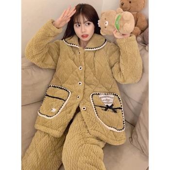 三層女加厚加絨保暖居家服夾棉襖