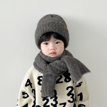 圍巾兩件套寶寶針織純色兒童帽子