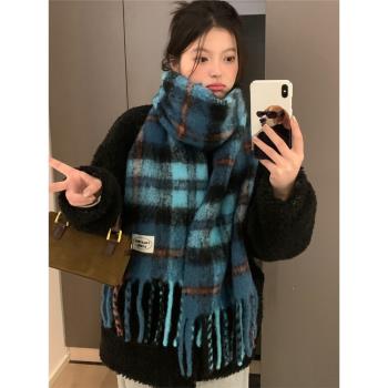 韓版高級感格子圍巾女2023新款冬季保暖加厚百搭防風防寒護頸保暖