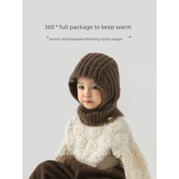 秋冬兒童帽子圍巾一體帽女童毛線帽寶寶冬季針織圍脖男童護耳保暖