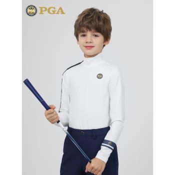 美國PGA 新品兒童高爾夫服裝男童秋冬長袖T恤高領打底衫撞色設計