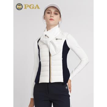 美國PGA 高爾夫女裝秋冬羽絨馬甲外套超輕保暖運動背心90%白鴨絨