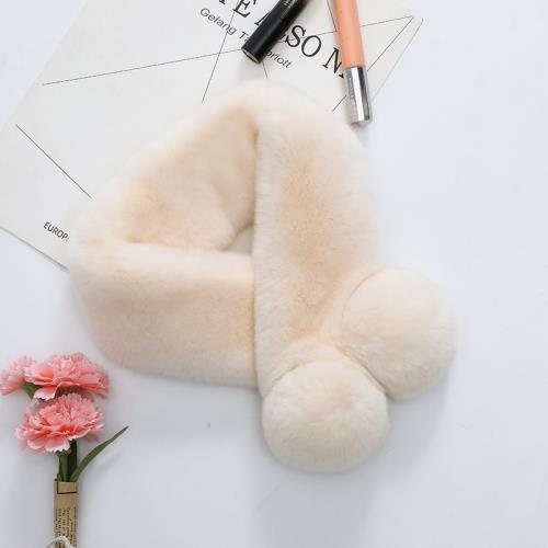 交叉女可愛純色真獺兔毛皮草圍巾