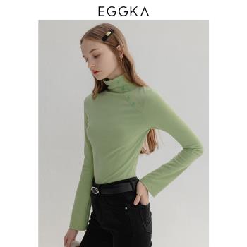 EGGKA 半高領針織長袖打底衫上衣秋冬保暖修身顯瘦圓領打底內搭女