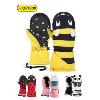 Luckyboo兒童滑雪手套寶寶冬季戶外滑雪運動男童女童手套保暖防水