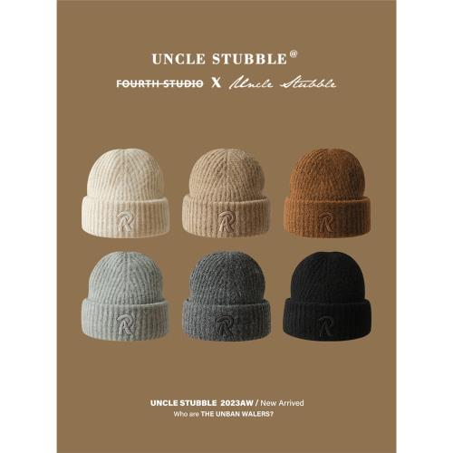 純色軟糯針織帽女生冬季加厚保暖護耳套頭帽簡約字母百搭毛線帽男