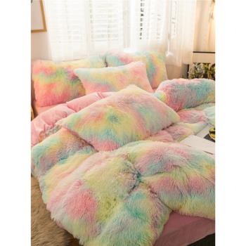 韓式水貂絨四件套冬季加厚保暖長毛絨珊瑚絨水晶絨床單被套床上