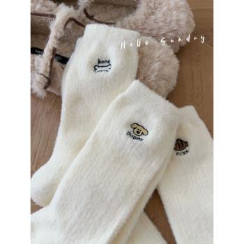 襪子女可愛水貂絨白色保暖襪子