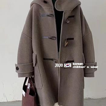 韓國童裝男童羊絨外套中長款2023冬季洋氣加厚保暖兒童連帽大衣潮