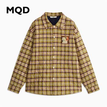 MQD童裝男大童加絨加厚襯衫23冬新款兒童保暖搖粒絨休閑格紋外套