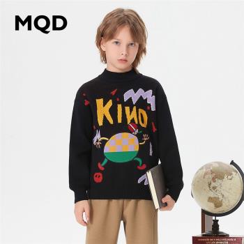 MQD童裝男童毛衣23冬季新款兒童加厚保暖童趣時尚半高領針織衫潮