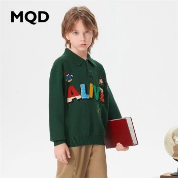 MQD童裝男童polo領毛衣23冬季新款兒童加厚保暖時尚學院風針織衫