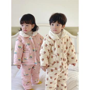 嬰兒衣服冬季韓版洋氣家居服套裝中小童男女寶寶夾棉加厚保暖睡衣