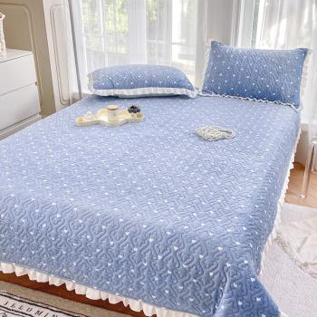床蓋2023新款牛奶絨三件套冬季保暖水晶珊瑚絨床單床蓋防滑榻榻米