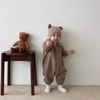 韓版嬰兒連體衣秋冬裝外出抱衣男女寶寶可愛長袖爬服加絨保暖哈衣