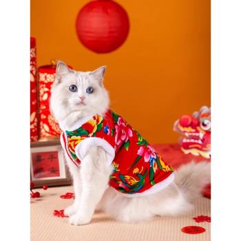 小貓咪過年衣服秋冬季保暖藍貓布偶貓貓防掉毛小狗狗寵物新年冬裝