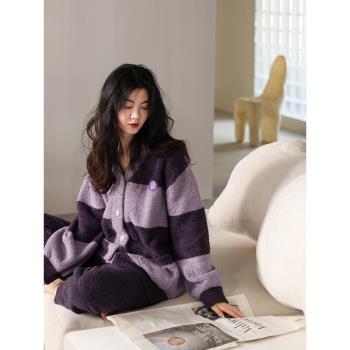 貝妍冬季保暖珊瑚絨女士紫色睡衣