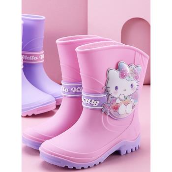 凱蒂貓女童冬季加絨中筒保暖雨鞋