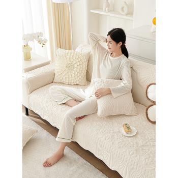 牛奶絨沙發墊子防滑奶油風四季通用坐墊子米白色布藝沙發蓋布套罩