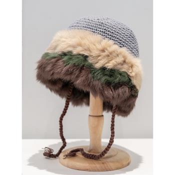 蒙古針織毛線帽子女冬季保暖百搭兔毛甜美可愛減齡帽波西米亞風格