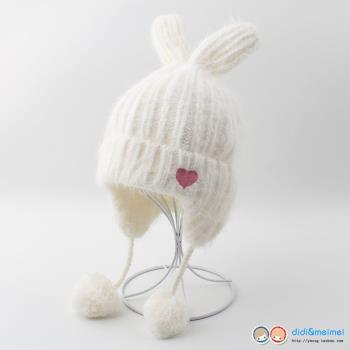 韓版秋冬雙層加厚保暖女寶寶帽子 可愛立耳兔子絨絨公主兒童帽子