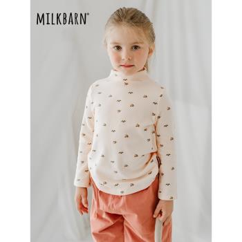 Milkbarn2023新款兒童秋冬德絨長袖上衣嬰兒保暖上裝寶寶打底衫