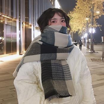 蔡小胖女秋冬季ins學生格子圍巾