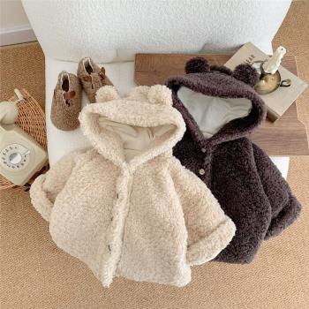 韓版寶寶衣服秋冬裝男童女童小熊加絨加厚保暖外套超萌洋氣外出服