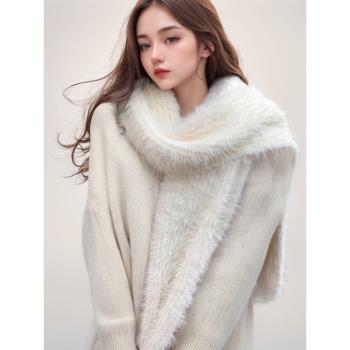 韓式毛絨絨灰色女士冬款保暖圍巾